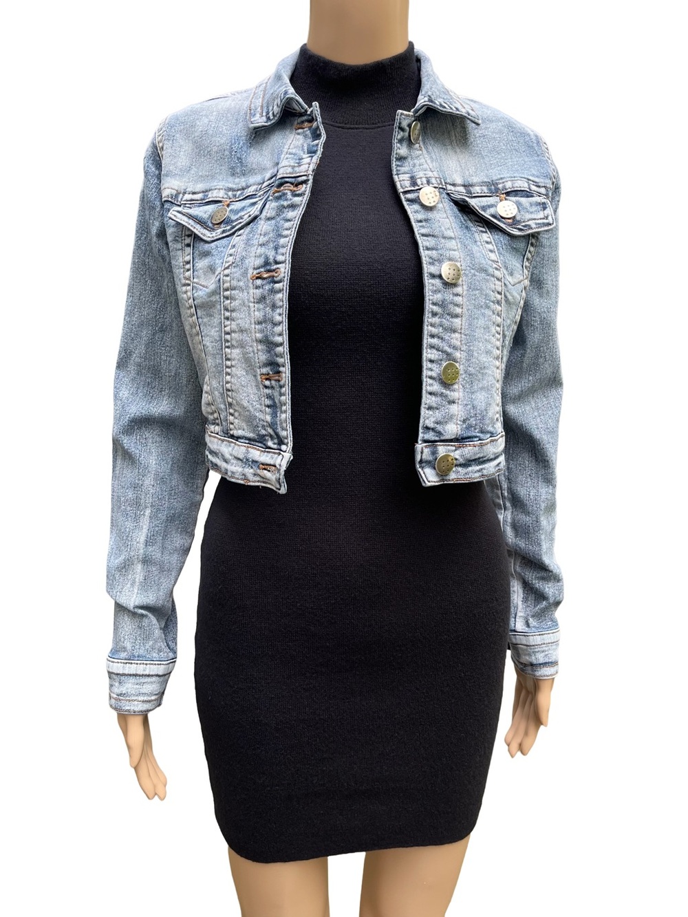 Streetwear Society Cropped Acid Wash Denim Jacket M